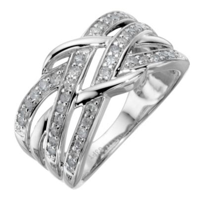 9ct white gold 1/3 carat diamond weave ring