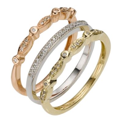 9ct three colour gold diamond stack ring - Product number 8204314