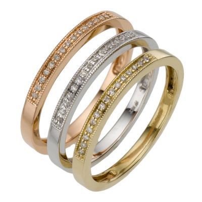 9ct three colour gold diamond stack ring - Product number 8204454