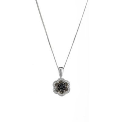 9ct White Gold Black And White Diamond Flower Pendant