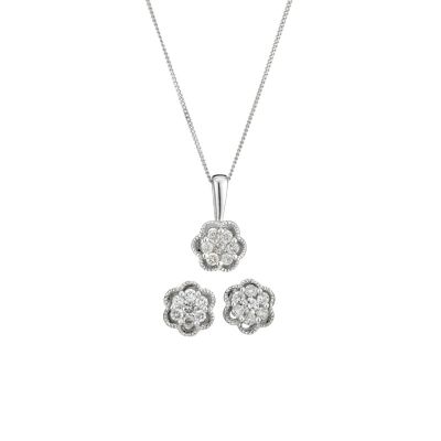 9ct white gold 1/3 carat diamond jewellery set