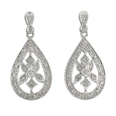 9ct white gold fifth carat diamond tear earrings - Product number 8208468