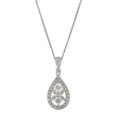 9ct white gold 15 pt diamond vintage style pendant - Product number 8208484