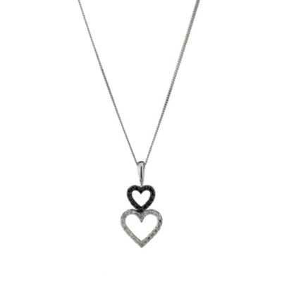9ct white gold black and white diamond double heart pendant - Product number 8208492