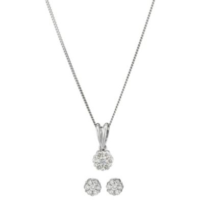 9ct white gold third carat diamond pendant & earrings set