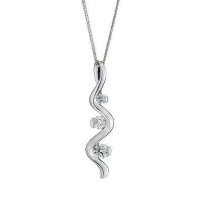 9ct white gold quarter carat diamond trilogy pendant