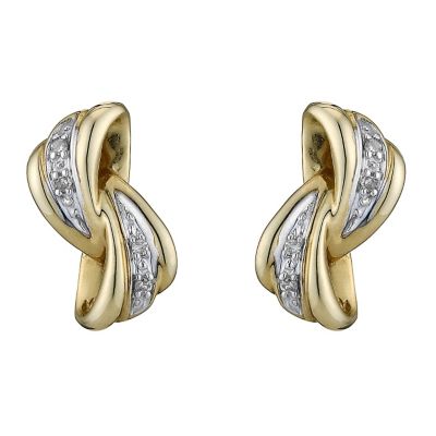 9ct yellow gold & diamond bow earrings - Product number 8208689