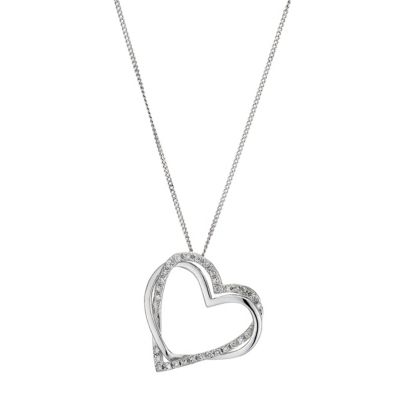 9ct white gold diamond set double heart pendant - Product number 8208700