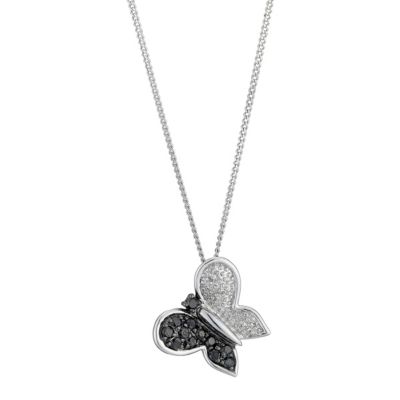 9ct White Gold Black And White Diamond Butterfly Pendant