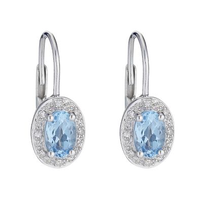 9ct white gold diamond & blue topaz oval earrings - Product number 8208743