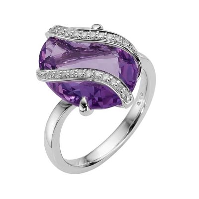 9ct white gold amethyst and diamond wrap ring