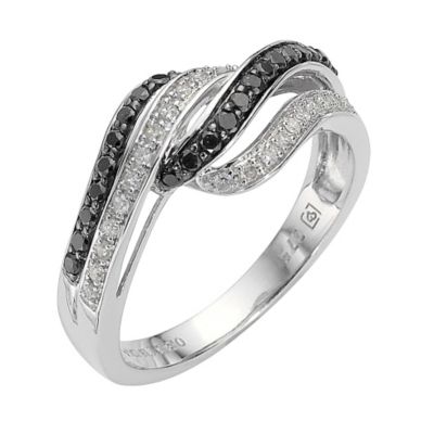 9ct white gold third carat black and white diamond ring