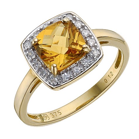9ct yellow gold citrine/diamond ring