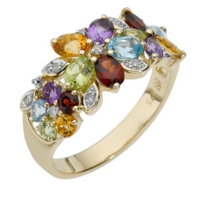 9ct yellow gold mixed semi precious stone ring
