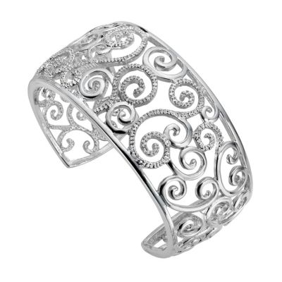 Sterling silver and diamond set swirl bangle - Product number 8213453