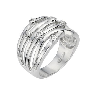 Sterling silver and diamond set scattered ring