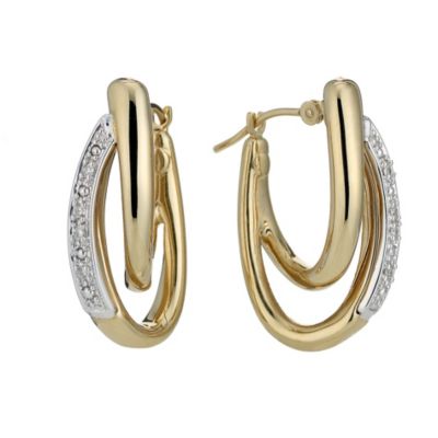9ct gold diamond set double hoop earrings - Product number 8217513