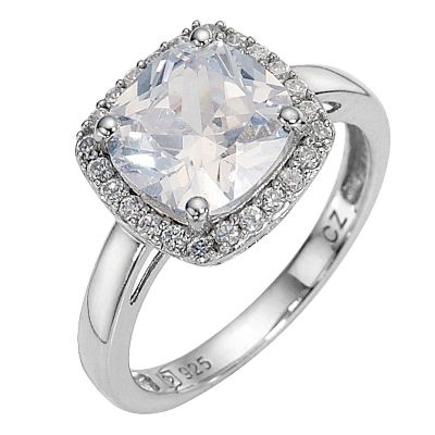 Platinum Plated and Silver Cubic Zirconia Ring - Size P