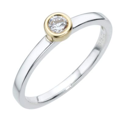 Sterling Silver 9ct Yellow Gold Cubic Zirconia Round Ring
