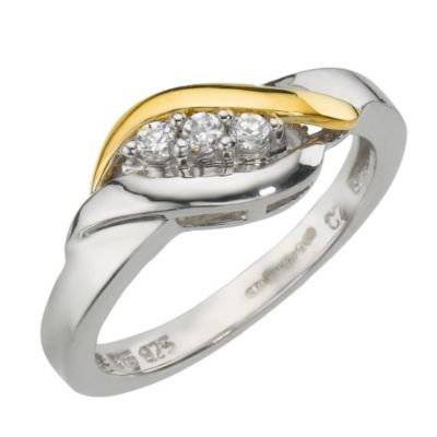 Sterling Silver 9ct Yellow Gold Cubic Zirconia Twist Ring