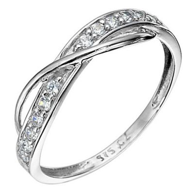 9ct White Gold Cubic Zirconia Cross Over Ring