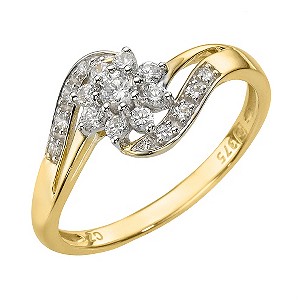 9ct Yellow Gold Cubic Zirconia Cluster Ring