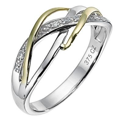 9ct Yellow Gold and Silver Cubic Zirconia Weave Ring