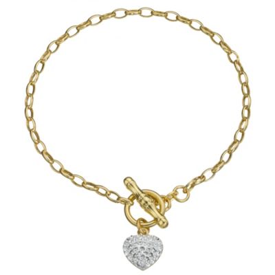 9ct Yellow Gold Glitter Heart T-Bar Bracelet