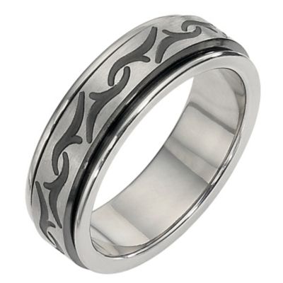 Titanium and Black Ion Plated Tribal Pattern Ring