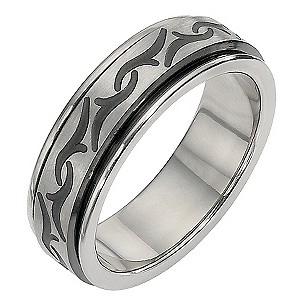 Titanium and Black Ion Plated Tribal Pattern Ring