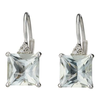 9ct white gold diamond & green quartz square stud earrings - Product number 8246882