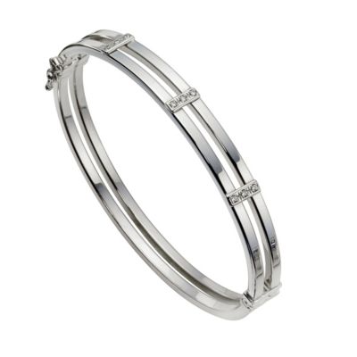 9ct white gold double row diamond set bangle - Product number 8346127