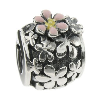 Sterling Silver Pink Flowers Bead