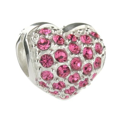 Sterling Silver Pink Crystal Love Heart Bead