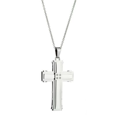 Stainless Steel Cubic Zirconia Cross Pendant - Product number 8353662