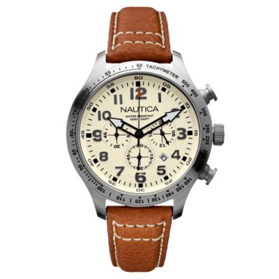 Nautica men's stainless steel and tan strap chronograph - Product number 8359806