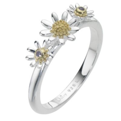 Daisy Lambda sterling silver gold-plated cz ring Size P