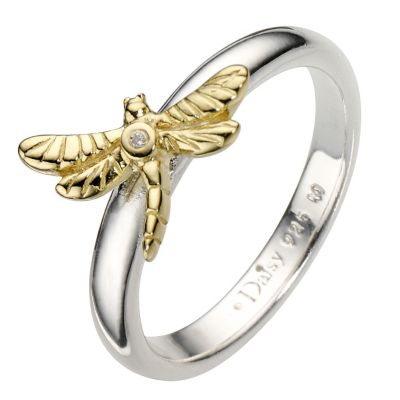 Daisy Dragonfly sterling silver ring gold-plated Size P