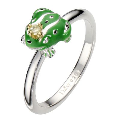 Daisy Enamel Green Frog Prince sterling silver ring Size L