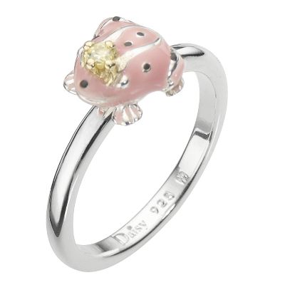 Daisy Enamel Pink Frog Princess sterling silver ring Size P