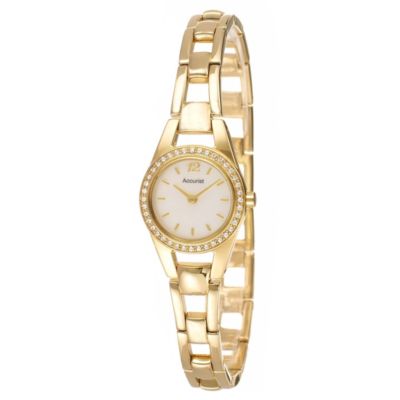Accurist ladies' stone set mother of pearl dial gold plated bracelet watch - Product number 8372454