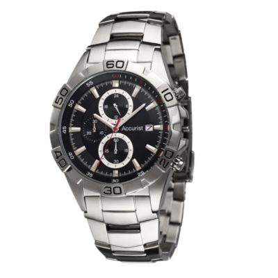 Accurist men's black dial chronograph stainless steel bracelet watch - Product number 8372462