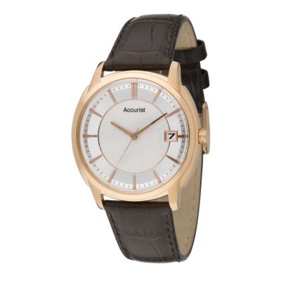 Accurist men's white dial rose gold leather strap watch - Product number 8372519