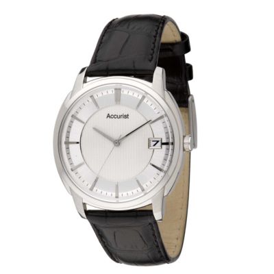 Accurist men's black dial stainless steel leather strap watch - Product number 8372535