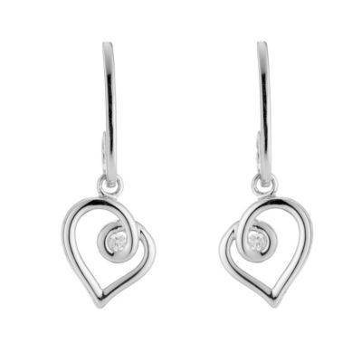 Sterling silver diamond set heart shaped J hoop earrings - Product number 8372934