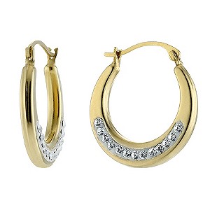 9ct Gold Crystal Set Round Creole Earrings