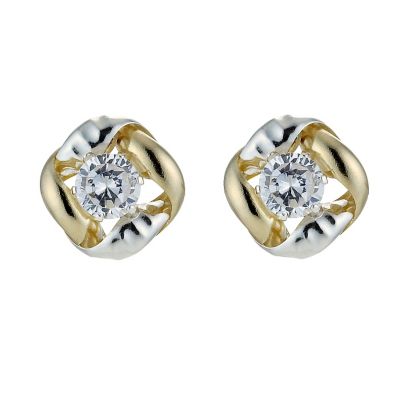 Silver and 9ct Gold Cubic Zirconia Knot Stud Earrings - Product number 8400091