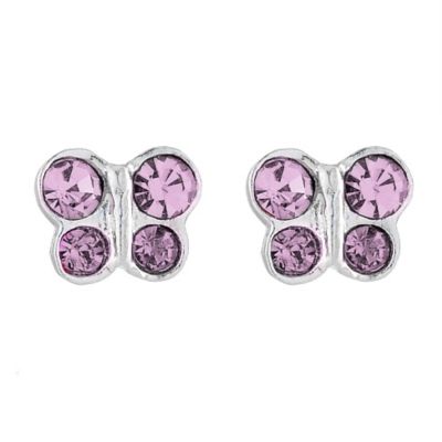 Sterling Silver Crystal Kids Butterfly Stud