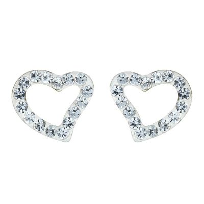 9ct Gold Crystal Set Open Heart Stud Earrings