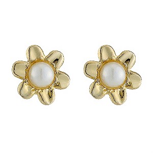 9ct gold Simulated Pearl Flower Stud Earrings